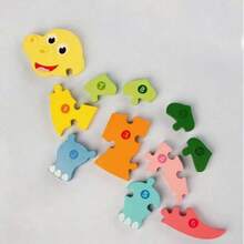 3D木制动物形状拼图 - 恐龙、毛毛虫、长颈鹿、鳄鱼、幼儿益智玩具、锻炼精细运动技能和逻辑思维、认知发展玩具、复活节/礼物 - 彩色 - 查看 4