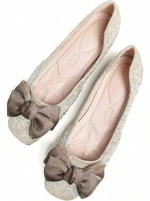 SAILING LU Square Toe Flats Shoes Rhinestoned Bowknots Ballet Flats For Women Studded Dress Shoes Comfort Light Weight LoafersChristmas - A-杏 - 查看 3