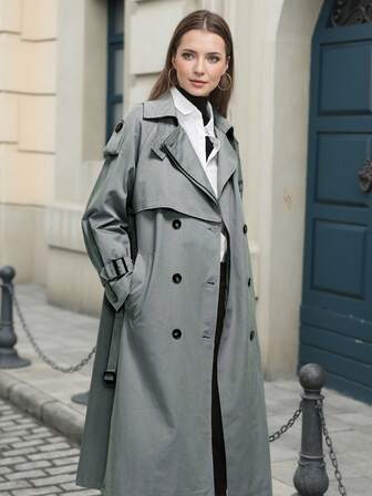 ZIAI Abrigo largo de trinchera de doble botonadura con cinturón de alta calidad y estilo clásico para mujer