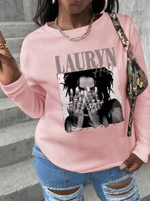 1pc Tween Girls Casual Printed Round Neck Long Sleeve T-Shirt, Autumn Student Young Loose Top - Pink - View 9