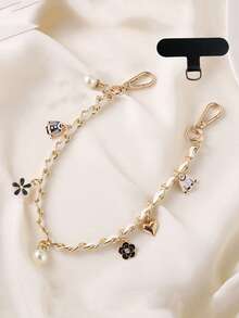 1pc Flower Pendant Gold Chain Leather Chain Phone Lanyard Crossbody Chain Phone Case Strap Shoulder Bag Replacement Chain Handbag Charm For Women - Multicolor - View 5