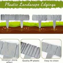 10 Stücke Grau Stein-Effekt Interlocking Garten Randstein - Landwirtschaftlicher Zaun für Rasen, Terrasse Dekoration - 9.84 Inches Landschaftszaun für Blumenbeete, einfach zu installieren und wetterfest