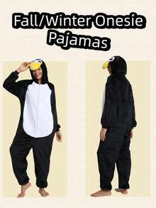 Unisex Adult Animal One - Piece Pajamas,3D Tail & Hood Design, Men & Women Halloween Cosplay Costume / Fall & Winter Homewear / Sleepwear - 黑色 - 查看 4