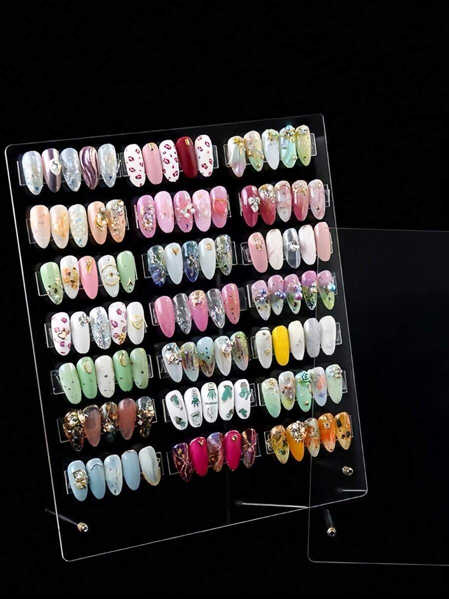 Tablero de exhibición de arte de uñas acrílico - Soporte de exhibición de muestras de color de uñas falsas con adhesivo doble cara, hoja de exhibición de arte de uñas transparente, herramienta de exhibición de arte de uñas para salones de uñas