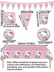 Sanrio 1/10/20/52 pièces/set Fournitures de fête Hello chat Vaisselle Gobelets en papier Serviettes en papier Nappe Drapeaux Sacs cadeaux Décoration de salle Convient pour anniversaire mariage cérémonie de remise des diplômes fête familiale quotidienne Décorations de Noël