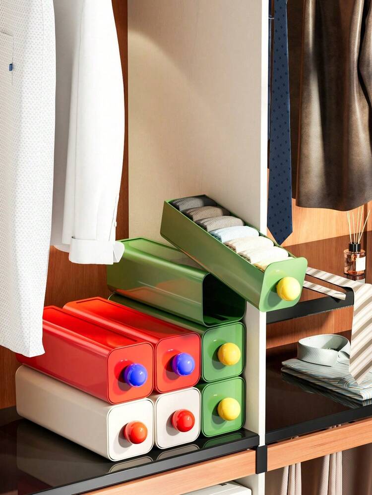 1 Piece No Need To Drill Holes. Comes With Adhesive Backing Multifunctional Plastic Drawer Box, Invisible Hanging Underwear, Socks, Belt, Wardrobe Organizer, Detachable Desktop Organizer Summer Storage Organizer Gift - Multicolor - View 3