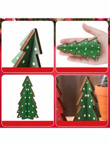 Juego de árboles de Navidad - 3 piezas de decoraciones de escritorio de madera con estampado de lunares, adecuado para centro de mesa festivo y decoración navideña de bandeja escalonada. 3 piezas de árboles de Navidad rústicos de mesa, decoración navideña rústica de granja para el hogar, centros de mesa navideños para mesa pequeña, árboles de Navidad para bandejas escalonadas (estilo de lunares 3D). - Multicolor - Ver 4