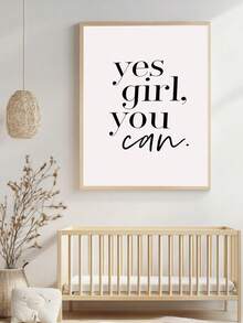 1 幅赋权帆布艺术印刷品 - “是的女孩，你可以”积极肯定海报，适合女孩房间装饰，现代无框墙面艺术，送给她的完美礼物 - 黑與白 - 查看 4