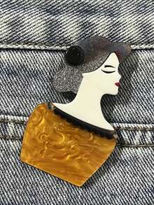 1pc Cartoon Creative Long Dress Brooch, Fashionable Puppy Acrylic Brooch For Women, Clothing & Bag Accessory00 Jewelry Costume Accessories Bag Charms Office Accessories