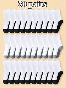 30/20/9/4 双装经典运动风学生袜，适合 1-16 岁男孩女孩，四季皆宜，圆领设计，易洗 - 彩色 - 查看 40