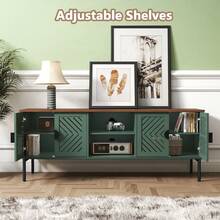 63'' TV Stands For Living Room, TV Console With 2-Layer Shelves, Modern Entertainment Center Television Stands With Storage, Wood Media Cabinet For Bedroom - 綠色 - 查看 3