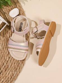 DDXDR 闪光金条纹女童凉鞋 - 夏季时尚户外凉鞋，新款女童鞋，时尚沙滩凉鞋 - 淺粉色 - 查看 6