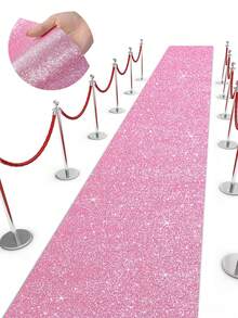 1pc Glitter Champagne Pink Aisle Runner/Wedding Aisle Carpet, Shiny Aisle Carpet, Wedding Birthday Ceremony Supplies, Aisle Decor, Suitable For Events, Parties, Weddings, Commercial Decoration, Wedding Aisle Decor, Anniversary Decor, Banquet Church Aisle Decor, Entrance Decor - Pink - View 3