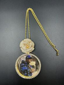 Customized Large Round Frame Photo Pendant Necklace, Brass & Zirconia Sparkling, DIY Photo, Hip Hop Daily Wear Jewelry, With 50cm Twisted Chain Gift, Silver, Stylish, Colorful, Vintage, Simple, Unisex, Casual, Cuties, Custom, Personalized, Unique, Ideal Gifts For Him, Middle School Students, High School Senior High School Students, College Students, University Students, Freshman, Sophomore, Underclassmen,Chic Autum, Chic Winter