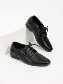 Children's Fashion Lace-Up Classic Black Pointed Toe Oxford Shoes