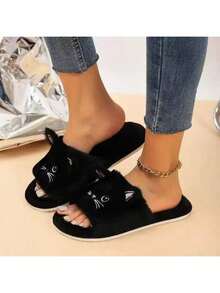 Süße Cartoon Damen Hausschuhe, warm für Innenräume, Zuhause, Schlafzimmer. Modische und vielseitige flauschige Katzen Design Damen Flach Rutschfeste Hausschuhe, Weich & Bequem Herren Hausschuhe