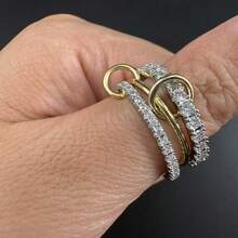 1 New 2025 Ring, Fashionable And Personalized, All Zirconia Three Ring And Four Ring Dual Color Multi Ring Ring Ring, Daily/Party/Wearing Jewelry, Holiday Gift - Multicolor - View 24