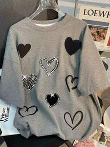 Playera estampada de corazones – modernas, juveniles y versátiles - Gris Claro - Ver 7