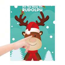 36 piezas/set, Juego de fiesta de Navidad Pega la nariz al reno para póster de fiesta de Navidad, imprimible en casa, actividades, juego de fiesta de vacaciones con 24 pegatinas de nariz, suministros y recuerdos de fiesta de Navidad para adultos - Multicolor - Ver 4