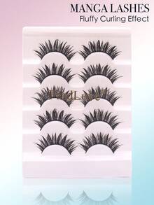 FindLove 5 Pairs Wet Lashes 10-18mm Manga Lashes Spiky Thick Fluffy Style False Eyelash Wet Look Lashes Moist Faux Mink Lashes Fluffy Messy Eyelash Extensions Long Curling Dramatic Individual Lash Clusters For Holiday Parties Halloween Christmas False Eyelashes Makeup Tools - Black - View 6