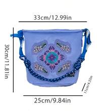 1 Stück lila Nylon Ingwer Blume bestickte Reißverschluss Lässig vielseitige Mini Eimer Tasche, geeignet für tägliches Einkaufen und Reisen, Damen Schulter- & Umhängetasche