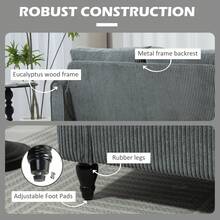 HOMCOM Vintage Loveseat, Upholstered Love Seat Furniture, Corduroy-Feel Fabric 2 Seater Sofa Couch With Rolled Arms, Gourd-Shaped Rubber Wood Legs For Living Room, Grey - 灰色 - 查看 4