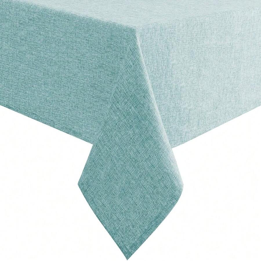 Mantel rectangular de lino sintético - Mantel lavable resistente a las arrugas y las manchas para cocina, comedor, mesa de fiesta y cena, color aguamarina, 60 X 84 pulgadas - Aqua84x60Rectangular - Ver 1