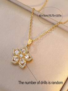 1piece Teen Five-Petaled Flower 360° Rotating Pendant Necklace, Elegant And Luxurious, Niche Design