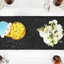 1/6/12Pcs Black Sequined Table Runner Set, 180/220/300x30 Cm, Disposable Party Tablecloth, Sparkly Wedding And Birthday Decoration, Suitable For Fall Weddings, Banquets, Parties, Bridal Showers And Table Decorations,  Valentine's Day, Home Decor, Wedding Items,  Room Decor, Western Decor,Spring Decor,Kitchen Decor,Living Room Deccor,Bachelorette Party,Easter Table Runner,Graduation,St Patrick's Day - 黑色 - 查看 2