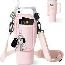 40oz Water Cup Sleeve - 1pc 40oz Adjustable Handle Water Cup Sleeve - Car Mounted Insulated Water Bottle Sleeve - 柔粉色 - 查看 3