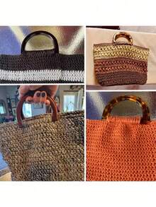 8/2pcs Bag Handle Replacement Parts, D-Shape Wallet Handle Replacement Parts, 4-Color Decorative Bag Handle For DIY Handbag, Wallet Making, Suitable For Beach Bag, Crochet Straw Bag - Multicolor - View 8