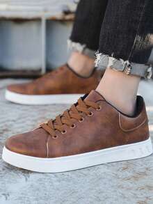 男士休闲运动鞋，纯色简约百搭皮革鞋面，舒适柔软鞋底，适合所有季节