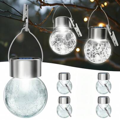 Outdoor Hanging Solar Lights (4/2 Pack) - Solar-Powered Cracked Glass Ball Lights, Waterproof Tree Hanging Decorative Lights With Hooks And Clips, Suitable For Gardens, Balconies, And Patios, Perfect Decorations For Halloween And Christmas