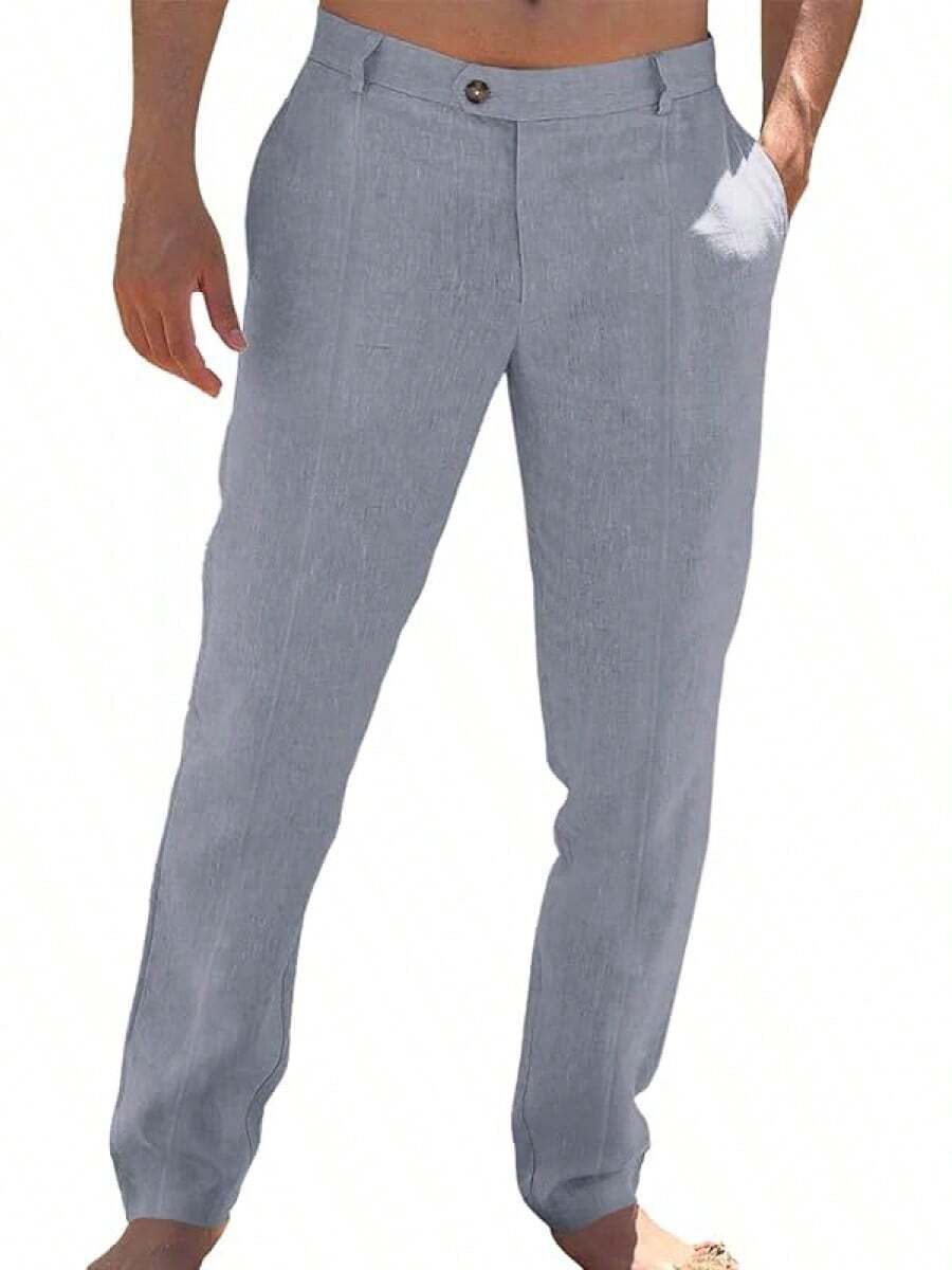 Mens Casual Pants Elastic Waist Cotton Linen Pants Pleated Loose Fit Lightweight Beach Yoga Trousers-20256688 - 灰色 - 查看 1