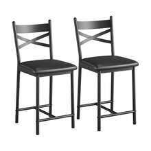 mteryoing Bar Stools Set Of 2/4, PU Upholstered Bar Chairs, Kitchen Island Chairs With X-Shaped Backrest And Metal Footrest, Black Counter Height Chairs For Dining Room, Coffee Shop - Set of 2-Black - 查看 9