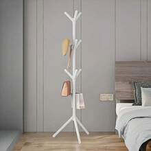 1pc Modern Tree-Shaped Coat Rack - Freestanding Floor Hanger With Sturdy Triangular Base, Durable Plastic Material, Lightweight 360° Rotating Hooks, Space-Saving Entryway, Bedroom, Living Room Home Organizer, Scandinavian Minimalist Single Rod Bedroom Clothes Rack, Easy Assembly For Home, Office, Hotel, Black/White 6/9 Hooks Available, Multi-Functional Storage, Suitable For Apartment Living