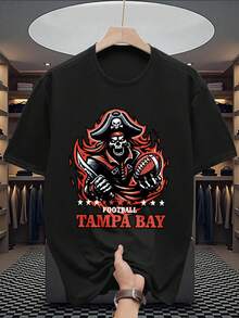 Mens Halloween Basic Crewneck T Shirt Black White Options Vintage Graphic Cutton Tees Shirt Short Sleeve Casual Funny Halloween Party Shirts, Pirate Skull Holding Football Tampa Bay Design Men's Casual Humorous T Shirts Summer Tops Funny Graphic Oversized Fall Shirts Short Sleeve Vacation Blouse Tee Plus Size S-3XL, Birthday Gift For Him
-Black - 黑色 - 查看 2
