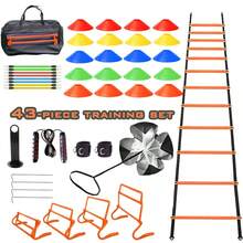 BJNCDIO Juego de 42 piezas de vallas para entrenamiento de velocidad deportivo, 1 escalera de agilidad, 4 clavos de fijación, 20 marcadores de cono, 4 vallas ajustables, 1 paracaídas de frenado, 1 cuerda para saltar, 8 bandas elásticas, bolsa de almacenamiento resistente. Juego de entrenamiento multiusos. Regalo especial de fútbol. - 43 artículos - Ver 15