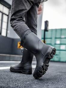 Fashionable Waterproof Rain Boots, Unisex Drawstring Mid-Calf Delivery Rider Work Boots, Thick Sole Anti-Slip Rubber Shoes