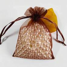 2025Organza Gifts Bags Sets Of 50 Drawstring 4x6 Inch Pink For Baby Shower,Girl Birthday,Party Favors,Wedding,Bridal Shower,Graduation,Halloween,Bulk Sheer Fabric Mesh Tie Sack For Jewelry,Candy - 棕色 - 查看 3