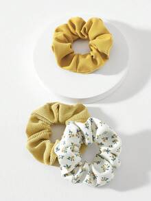 3 cái/bộ dây buộc tóc nhung kẻ họa tiết hoa độc đáo cho nữ với họa tiết hoa nhỏ nhắn - Nhiều màu - Xem 4