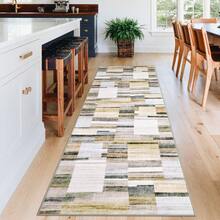 Modern Home Decor Patchwork Living Room Area Rug Stain Resistant Non Slip Hallway Runner Rug Printed Thin Low Pile Mat Throw Rug Washable Bordered Carpet Easy To Clean Soft Non Shedding Floorcover For Dinning Room Kitchen Laundry Bathroom Bedroom - 灰色 - 查看 2