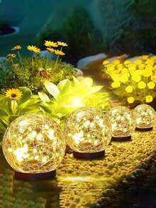 1/2 Outdoor Waterproof Solar Garden Ball Lamp, Cracked Glass Lawn Lamp 20LED Solar Ball Lamp, Suitable For Garden Landscape Lighting, Family Courtyard, Valentine's Day Outdoor Scene Arrangement, Vegetable Garden Night Decorative Lamp (2V 100MA Polycrystalline Silicon 1.2V AAA 800mah)