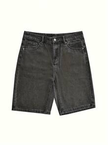 Solid-Color Basic Denim Shorts With A Spring And Autumn Street Fashion Style - Grey - View 4