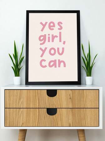 1PC Motivational Quotes "Yes Girl, You Can" Inspirational Quotes Canvas Poster Wall Art For Bedroom & Living Room Decor, Frameless