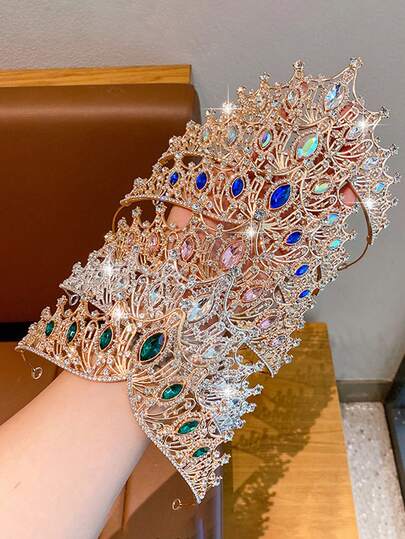 1pc Elegant Luxurious Sparkling Full Rhinestone Crown, Princess Style Hair Accessory Suitable For Ball, Wedding, Formal Dinner, Party, Birthday, Cosplay, Festivals, Fashion Decoration For Women, Crowns, Tiara, Costume Crown, Hair Garland, Head Wreath, Hair Vine, Headpiece, Hair Circlet, Tiara Crown, Bride To Be, Hair Accessories For Women