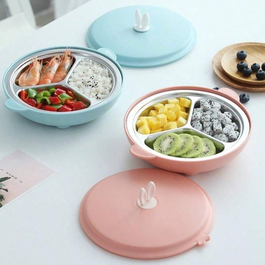 304 Stainless Steel Children's Dinner Plate Cartoon Grid Student Baby Tableware Rice Bowl Fast Food Plate - Multicolor - View 1
