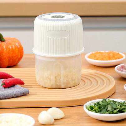 Máy ép tỏi mini điện USB 250ml - Máy xay thịt & máy băm rau củ mạnh mẽ - Dụng cụ nhà bếp bền bỉ để nghiền tỏi, gừng và nhiều loại thực phẩm khác, 1 máy nghiền tỏi bằng kim loại, Dụng cụ nhà bếp - Đi kèm pin Lithium 300mAh