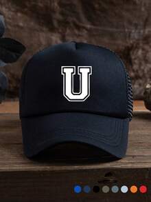 1 件男士 RE 标志印花网眼透气可调节棒球帽，户外运动礼物，适合日常佩戴