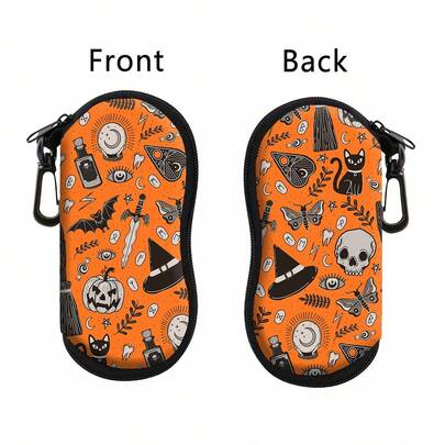 1pc Halloween Glasses Case, Waterproof Glasses Storage Bag, Portable Eyeglasses Pouch For Outdoor Carrying